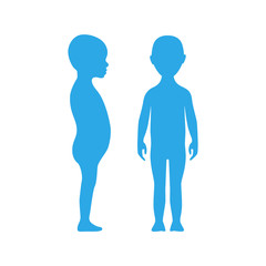Front and side view human body silhouette of a toddler.