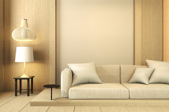 wall wooden interior design,zen modern living room Japanese style.3D rendering