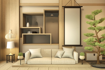 Fototapeta na wymiar Mock up shelf wall, Designed specifically in Japanese style, empty room. 3D rendering