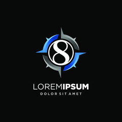 Initial Number 8 with Compass Logo Design