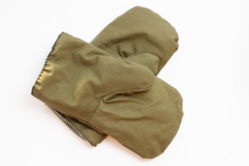 Safety green protective gloves wear for work on white background