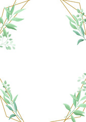 Green leaves geometric frame template. Foliage border. Vector illustration.
