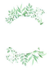 Green leaves round frame template. Floral border. Vector illustration.