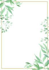 Floral frame template. Green leaves border. Vector illustration..