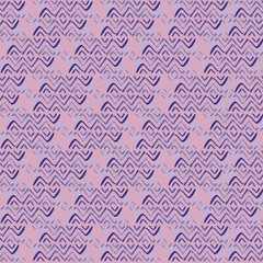 Vector seamless pattern ethnic indigo watercolor with white and blue chevrons and pink background.