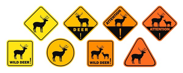 Deer road sign. Isolated deer on white background