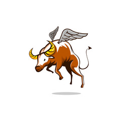 Flying Bull with Wings and Horns Logo Vector Icon Illustration