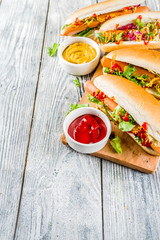 Homemade hot dogs with sauces