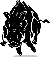 Lunge Attack Wild Boar, Front View