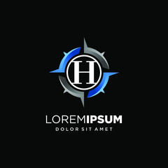 Initial Letter H with Compass Logo Design