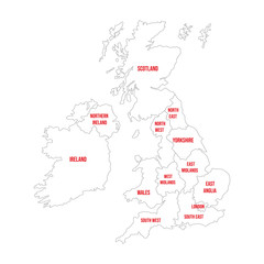United kingdom with name labels. Political map. Perfect for backgrounds, backdrop, sticker, label, poster, banner, chart and wallpapers.