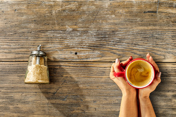 Wooden board of free space for your decoration and coffee time. 