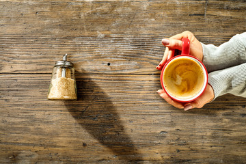 Wooden board of free space for your decoration and coffee time. 