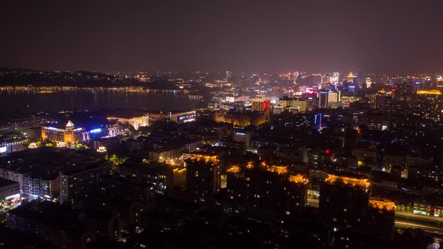 Aerial China Time Lapse 12065-66 Hangzhou West Lake Night September 2019 4K  Aerial time lapse video of the Hangzhou West Lake on a beautiful evening night