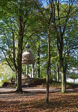 view through the trees towards the Schubert pavilion on the Schutterlindenberg summit, a local landmark in Lahr, Ortenau Baden Germany 