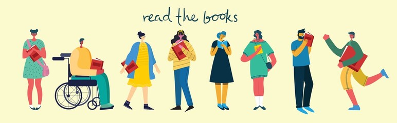 Vector concept illustrations of World Book Day, Reading the books and Book festival in the flat style.