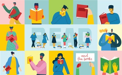 Vector concept illustrations of World Book Day, Reading the books and Book festival in the flat style.
