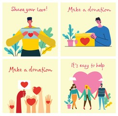 Vector illustration of donation and volunteers work concept illustration set, perfect for banner, mobile app, landing page in the flat style