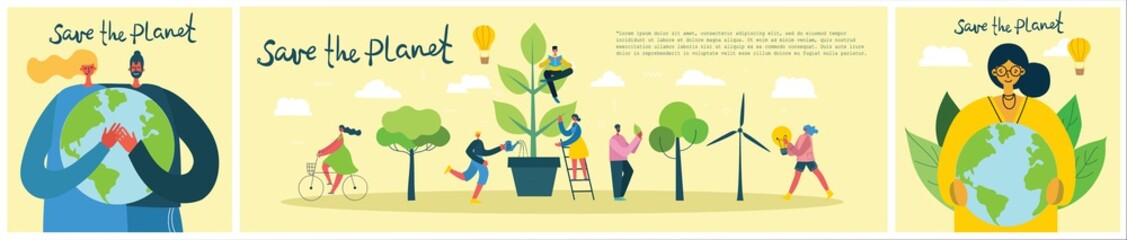 Vector illustration ECO backgrounds of Concept of green eco energy and quote Save the planet, Think green and Waste recycle