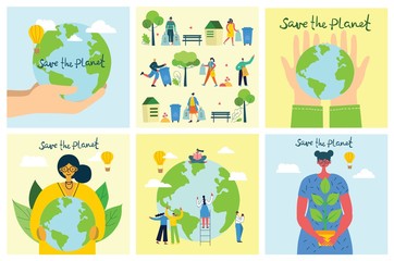 Vector illustration ECO backgrounds of Concept of green, Zero waste, eco energy and quote Save the planet.