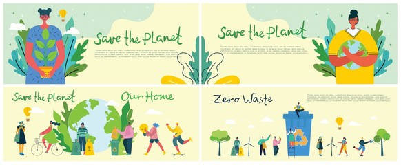 Vector illustration ECO backgrounds of Concept of green, eco energy and quote Save the planet.