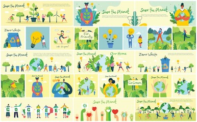 Vector illustration ECO backgrounds of Concept of green eco energy and quote Save the planet, Think green and Waste recycle