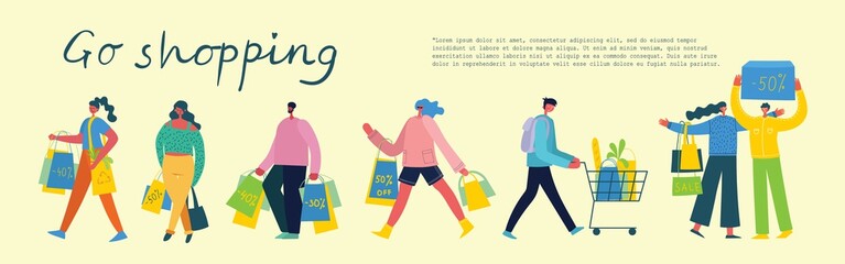 Vector illustration Shopping concept with different people for website and mobile website development in the flat design