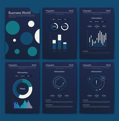 Naklejka premium Modern infographic vector elements for business brochures. Use in website, corporate brochure, advertising and marketing. Pie charts, line graphs, bar graphs and timelines.