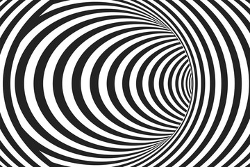 Abstract black and white concentric lines that makes a striped tunnel.