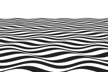 Optical illusion wavy pattern. Background with abstract monochrome waves in perspective view. - 321511574