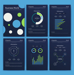 Fototapeta premium Modern infographic vector elements for business brochures. Use in website, corporate brochure, advertising and marketing. Pie charts, line graphs, bar graphs and timelines.