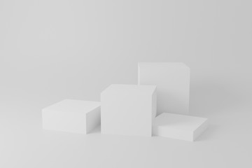 3d rendered illustration with geometric step white cube podium platform for cosmetic product...