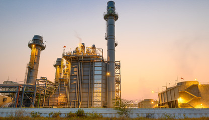 Glow light of petrochemical industry on sunset and Twilight sky ,Power plant,Energy power station area