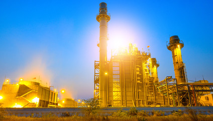 Glow light of petrochemical industry on sunset and Twilight sky ,Power plant,Energy power station area