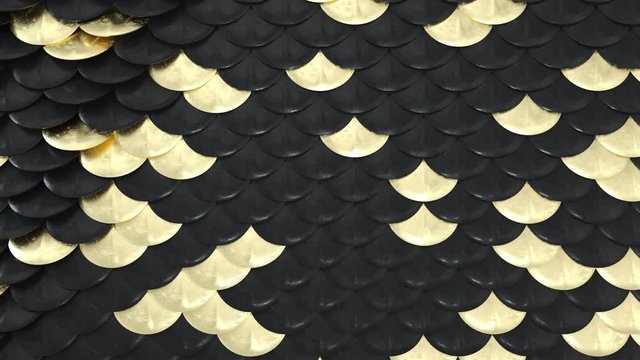 Dragon, mermaid, fish black and golden scale background motion animation 3d.  4k seamless loop.