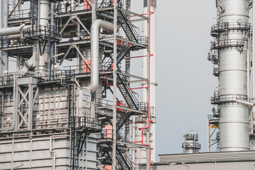 Industrial zone,The equipment of oil refining,Close-up of industrial pipelines of an oil-refinery plant,Detail of oil pipeline with valves in large oil refinery