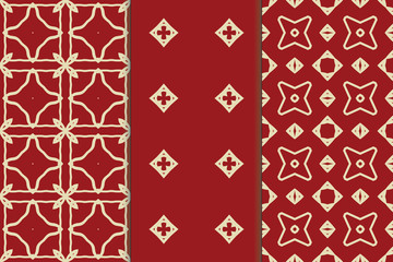 Set of seamless patterns. Stylish graphic patterns on a colored background. Template art textures for printing on fabric, wrapping paper, Wallpaper. Vector ornament