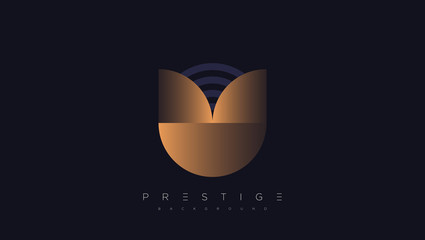 Dark blue premium minimalist background with luxury golden geometric elements triangle, circle etc. Prestige background for poster, invitation card, banner, flyer, cover etc. Vector EPS.