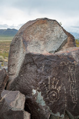 Native American Hand petroglyph in Petroglyph National monument, New Mexico, USA