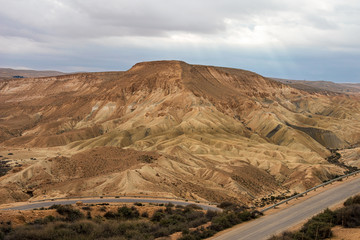 Mountain in Ramon Crater in the Negev desert. Ein Avdat is a canyon in the Negev desert near the kibbutz Sde Boker. 