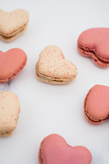 Heart shape french macaron flat lay valentine background