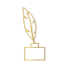 golden inkwell with a pen icon- vector illustration