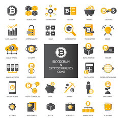 Blockchain And Cryptocurrency Bitcoin Icon Set	