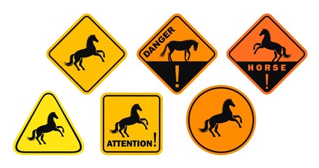 Horse road sign. Isolated horse on white background