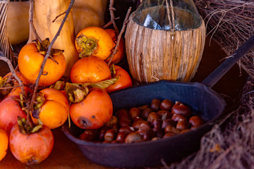 autumnal still life, with fruit and peasant objects