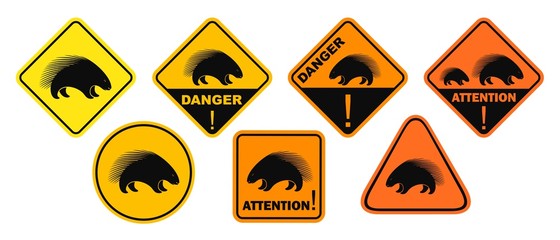 Porcupine danger sign. Isolated porcupine on white background