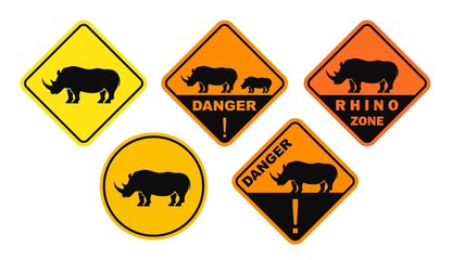 Rhino danger sign. Isolated rhino on white background