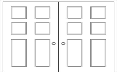 2D CAD drawing wide double swing solid door with cylindrical ironmongery at 900mm height.