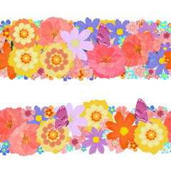 collection of horizontal seamless borders with stylized meadow f