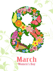 stylized leaves, flowers, butterflies in the shape of a eight wi